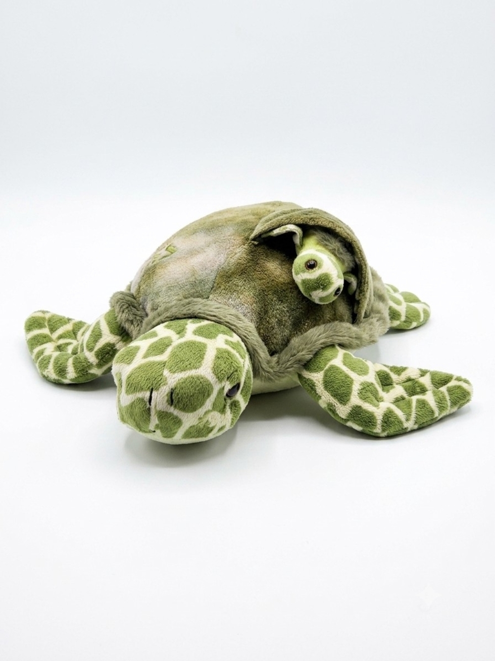 Surf Style Green Plush Sea Turtle with Baby - Soft Stuffed Animal